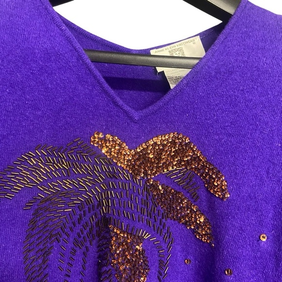 Anne Klein by Sadimara Beaded Lambswool/Rabbit/Angora Sweater Size M Purple Rare - Picture 5 of 11
